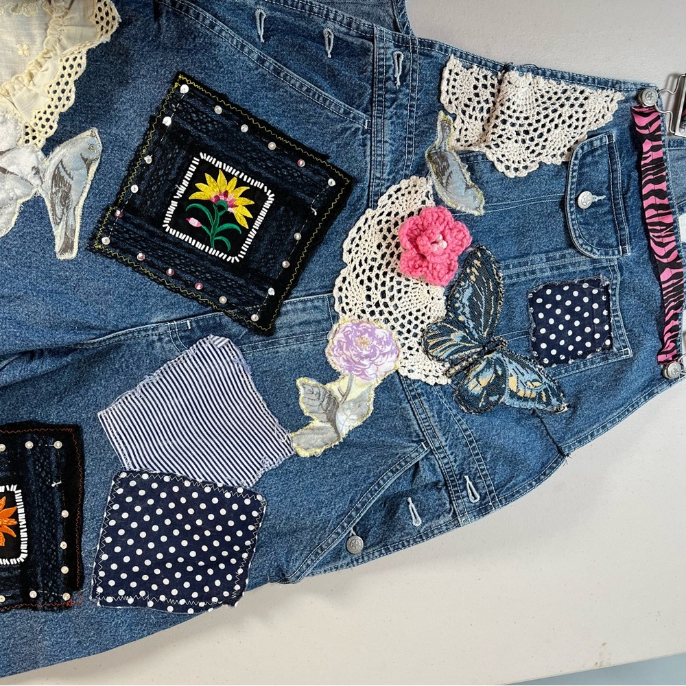 Faded Glory Floral Patchwork Denim Jumpsuit - Picture 14 of 17